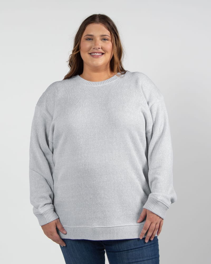 Front of a model wearing a size 2X Warm Up Crew Sweatshirt in Heather Grey by chicka-d. | dia_product_style_image_id:289366
